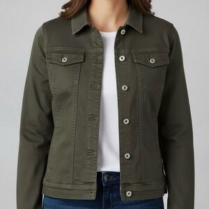 Denim & Company Dark Green Jean Jacket Like New size large Fall‎ Winter